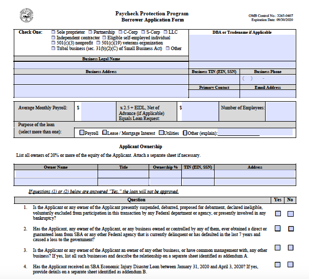 Paycheck protection program application